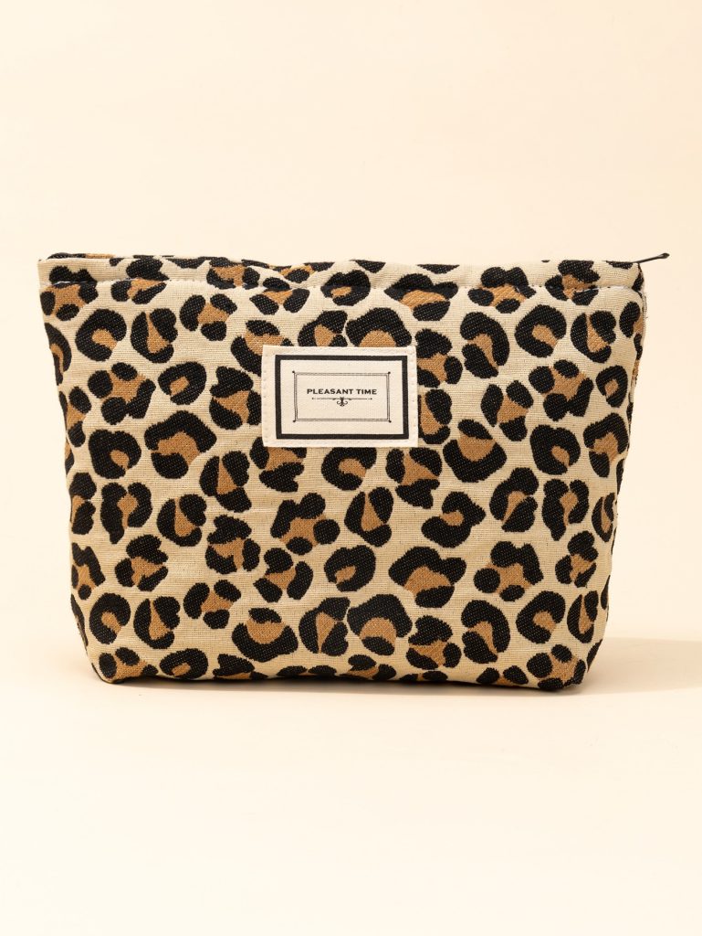 1pc Leopard Print Zippered Makeup Bag